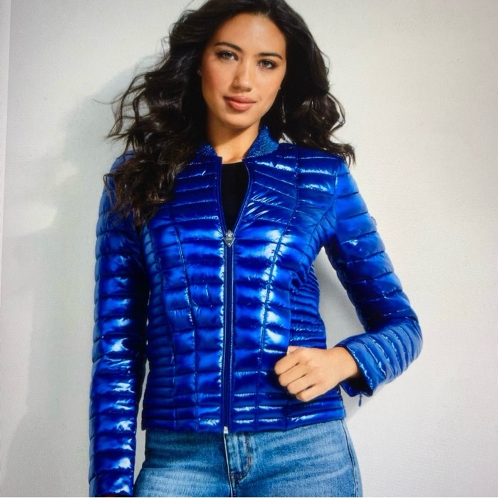 Guess Vera Thermore Women's Fitted Blue Puffer Jacket Coat Size Small